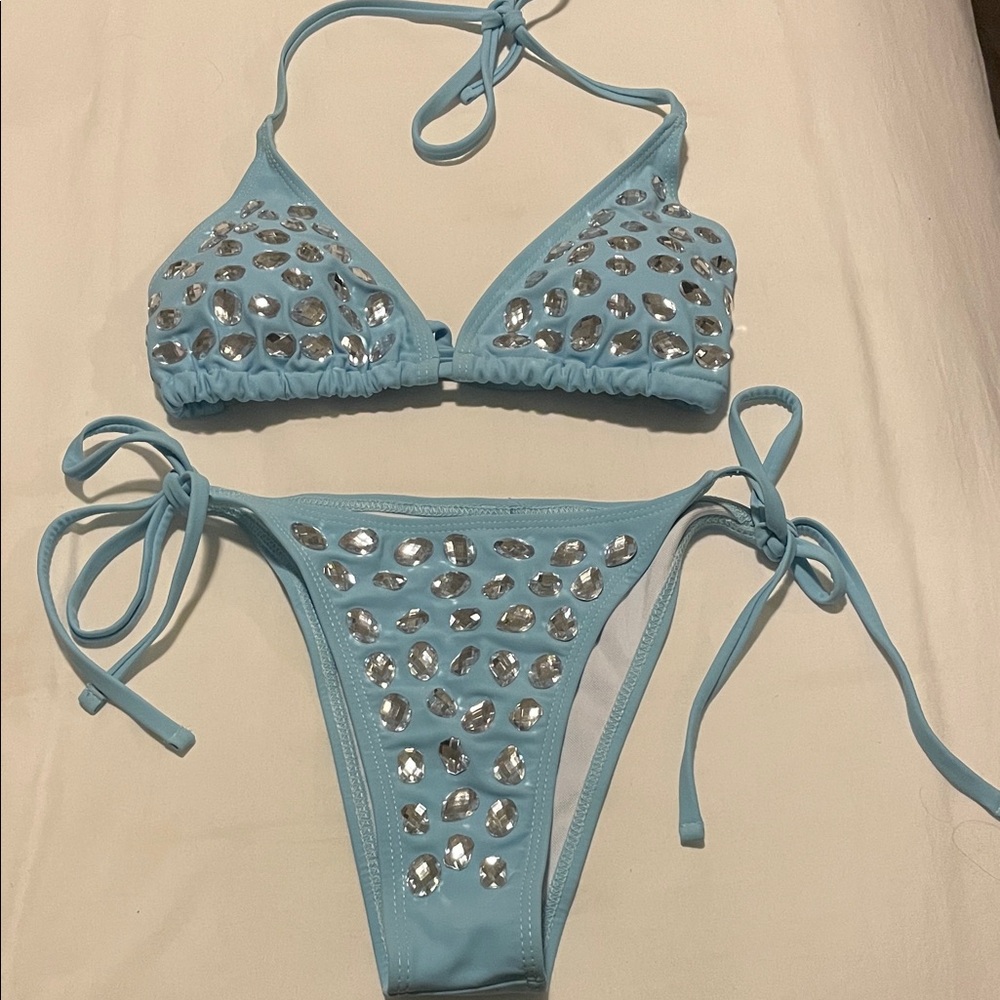 Blue Rhinestone Bikini Set